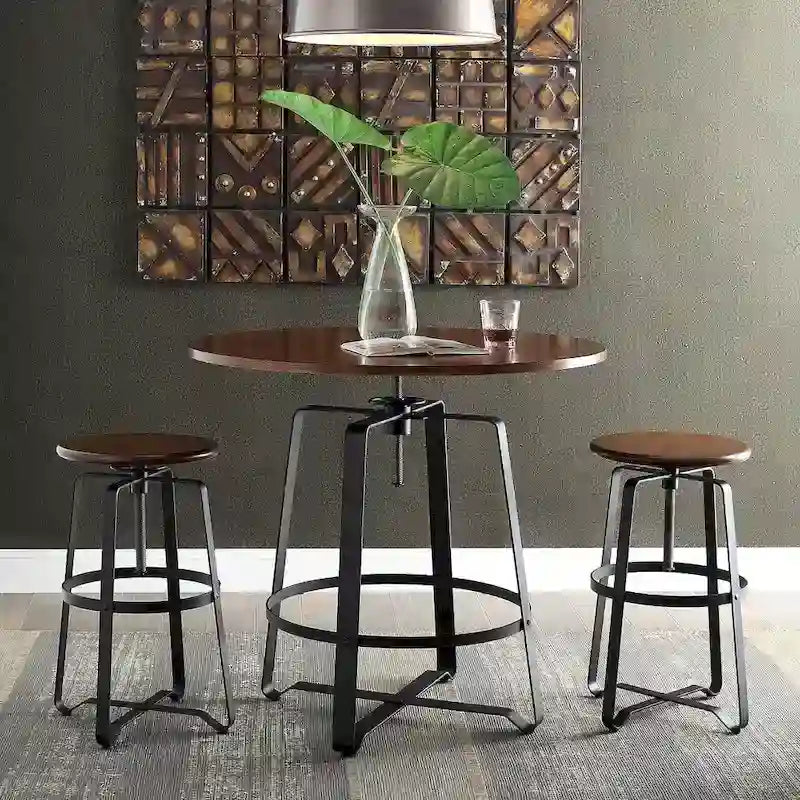 Tabouret de bar réglable avec assise en bois de châtaignier et piètement en métal noir