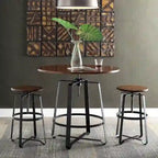Tabouret de bar réglable avec assise en bois de châtaignier et piètement en métal noir