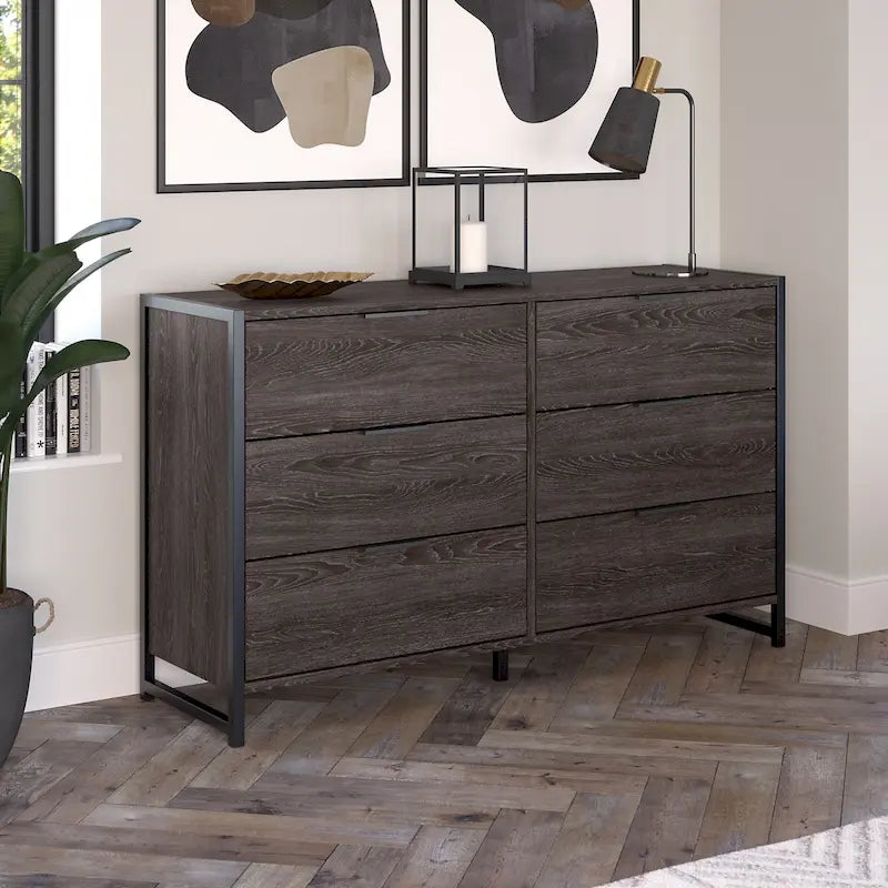 Commode 6 tiroirs avec cadre en métal industriel