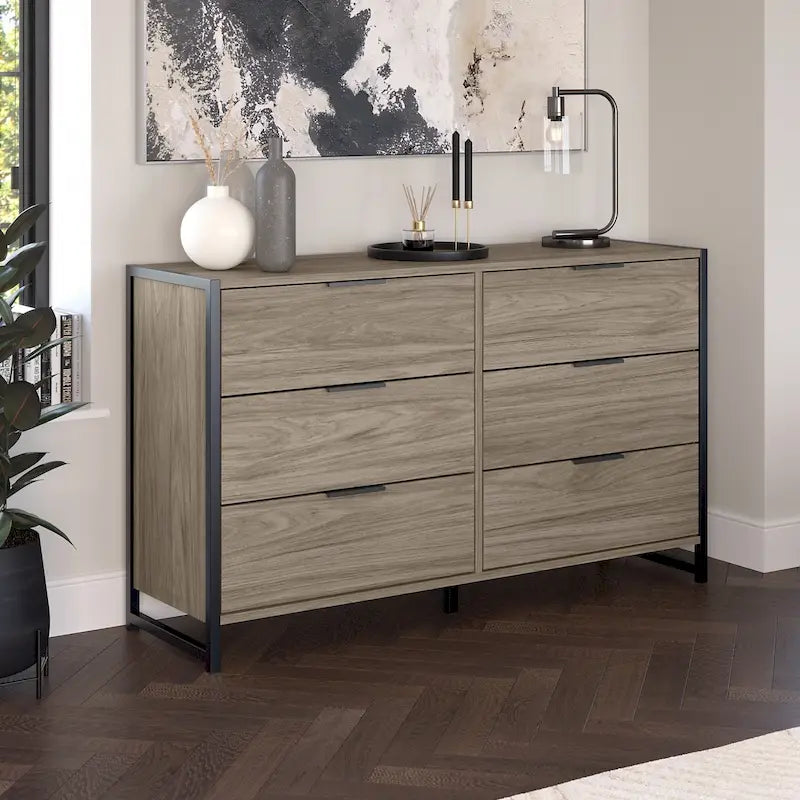 Commode 6 tiroirs avec cadre en métal industriel