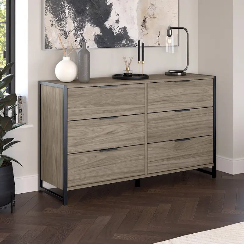 Commode 6 tiroirs avec cadre en métal industriel