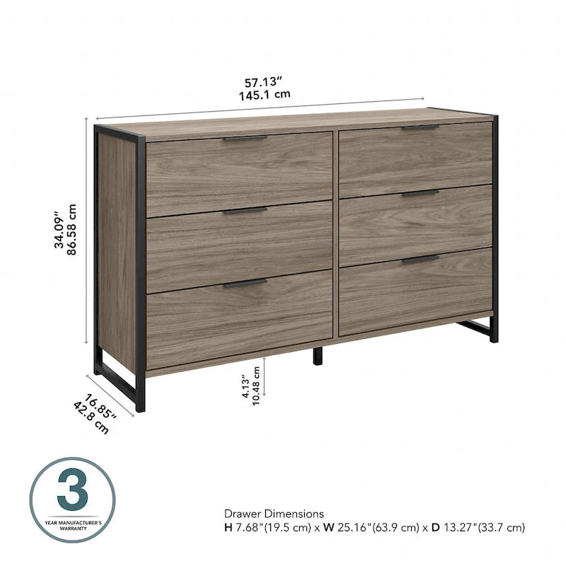 Commode 6 tiroirs avec cadre en métal industriel