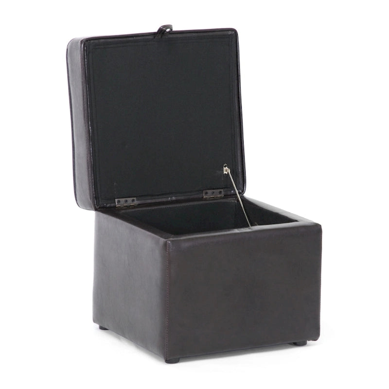 Pouf de rangement en similicuir marron foncé