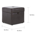 Pouf de rangement en similicuir marron foncé