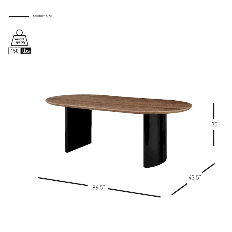Table à manger ovale de 86,5 po avec plateau en placage de noyer