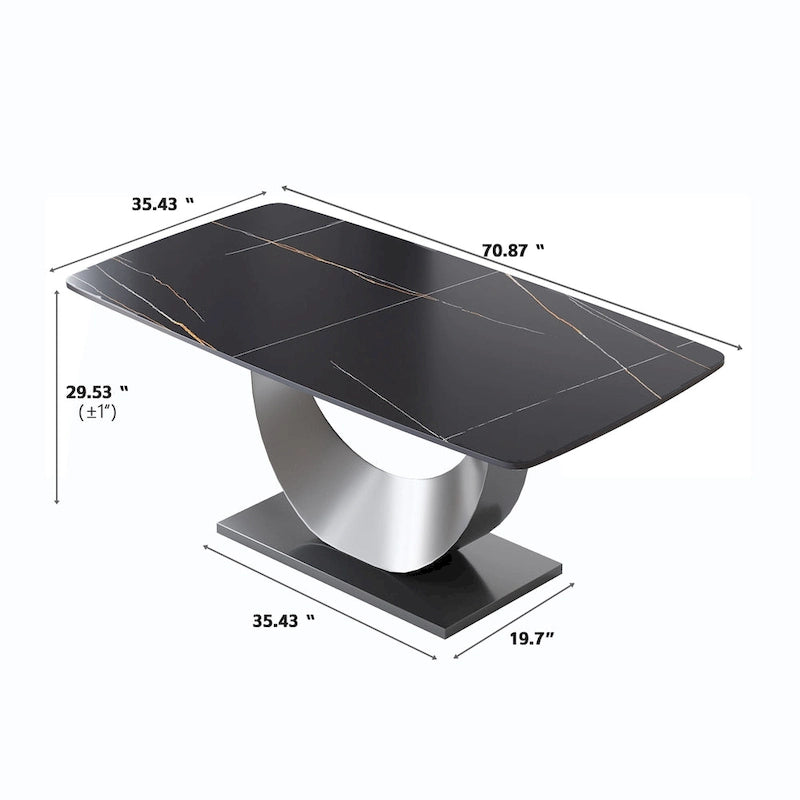 Table à manger rectangulaire en pierre frittée de 71 pouces