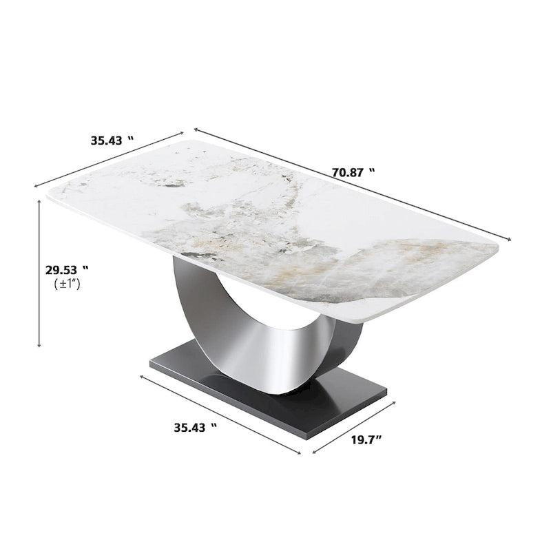 Table à manger rectangulaire en pierre frittée de 71 pouces
