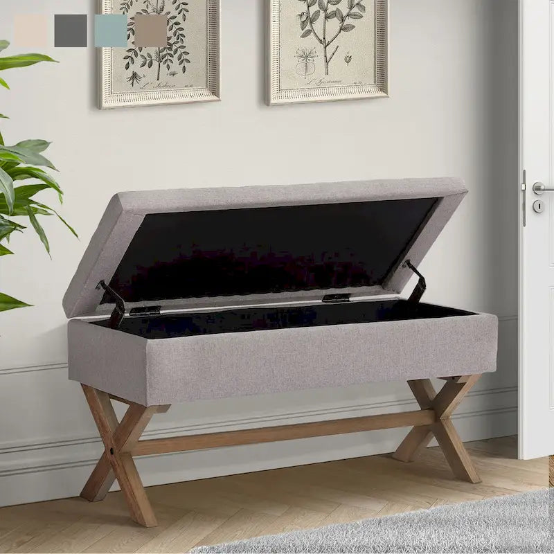 Banc de rangement capitonné avec pieds en X, 91 cm