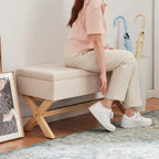 Banc de rangement capitonné avec pieds en X, 91 cm