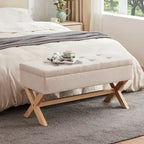 Banc de rangement capitonné avec pieds en X, 91 cm