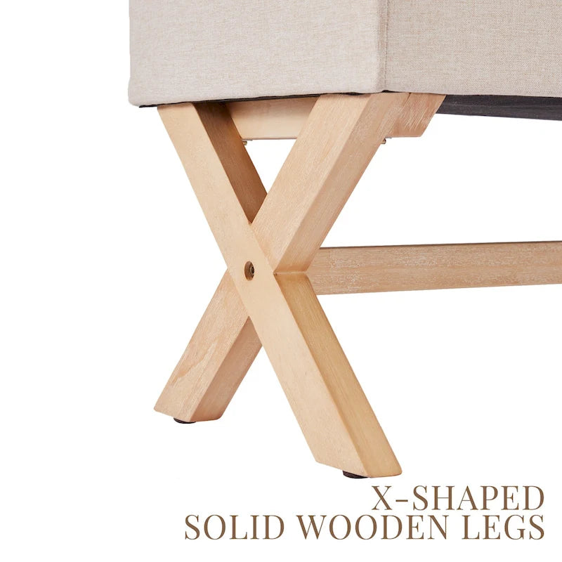 Banc de rangement capitonné avec pieds en X, 91 cm