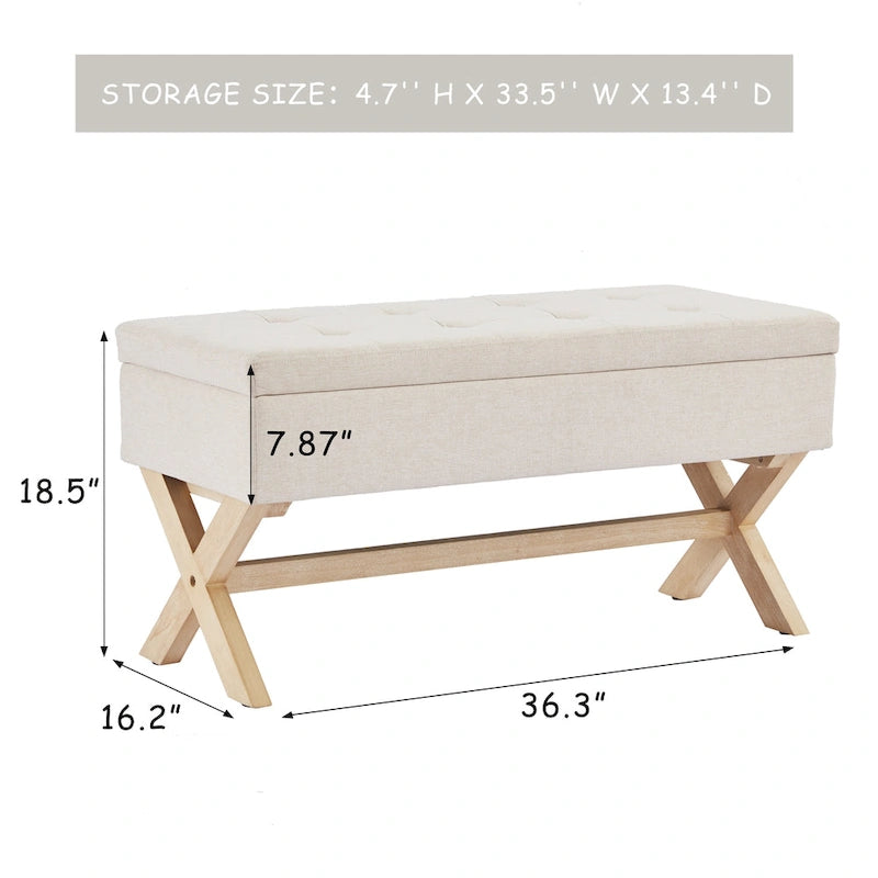 Banc de rangement capitonné avec pieds en X, 91 cm