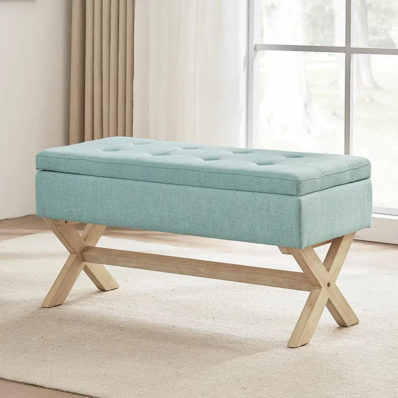 Banc de rangement capitonné avec pieds en X, 91 cm