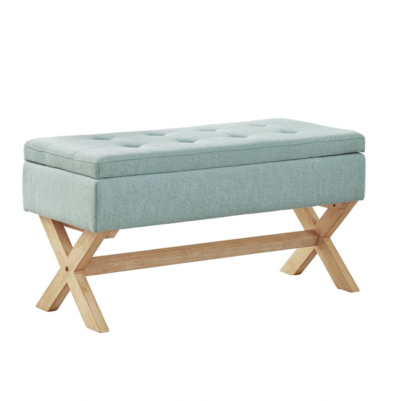 Banc de rangement capitonné avec pieds en X, 91 cm