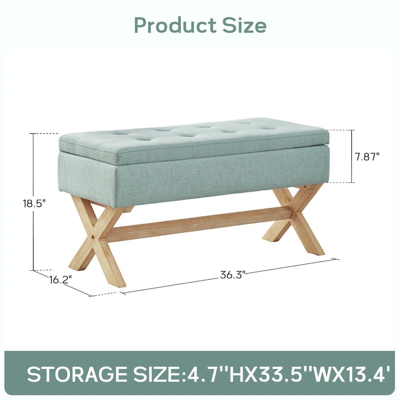 Banc de rangement capitonné avec pieds en X, 91 cm