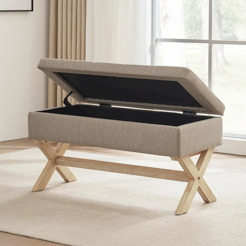 Banc de rangement capitonné avec pieds en X, 91 cm