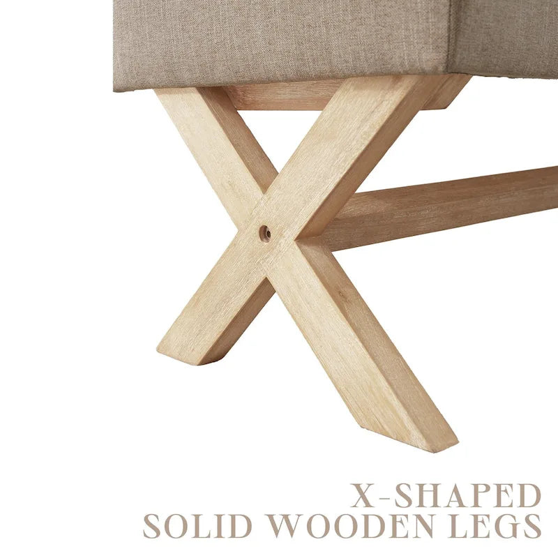 Banc de rangement capitonné avec pieds en X, 91 cm