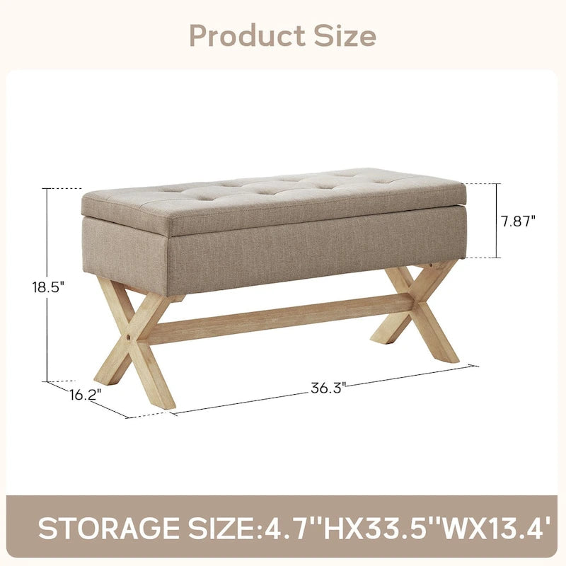 Banc de rangement capitonné avec pieds en X, 91 cm