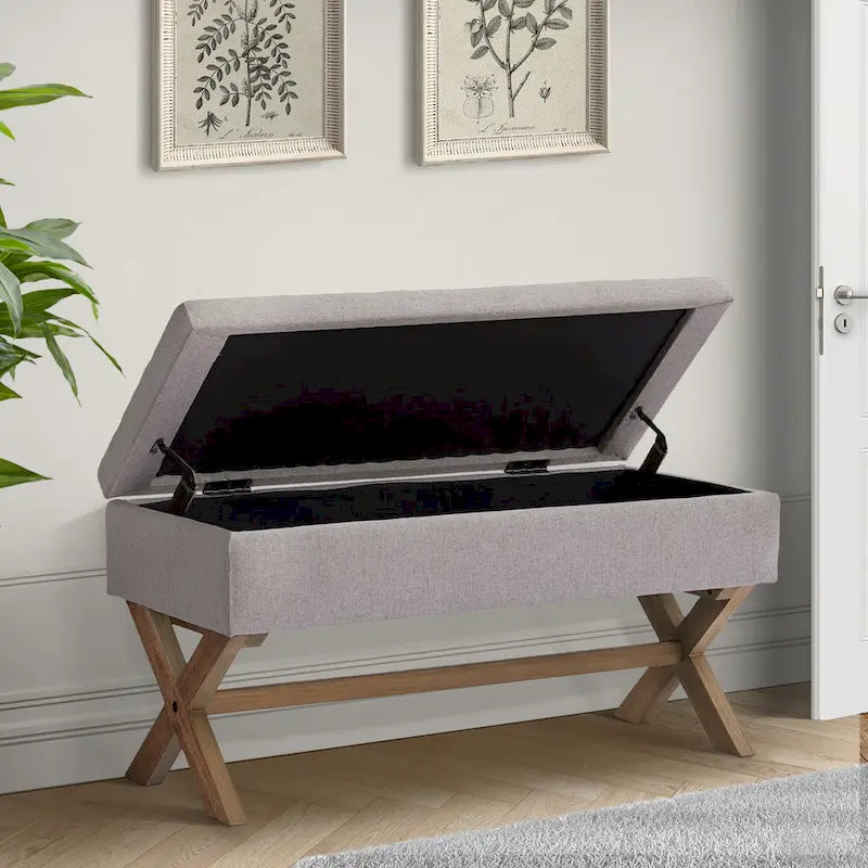 Banc de rangement capitonné avec pieds en X, 91 cm