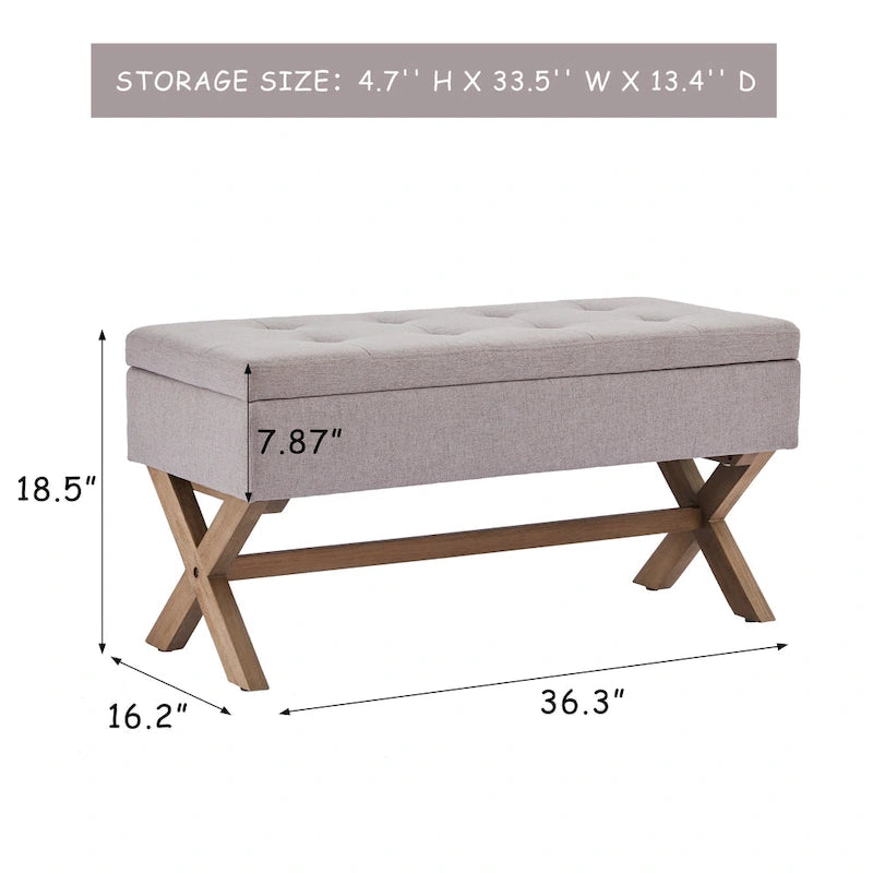 Banc de rangement capitonné avec pieds en X, 91 cm