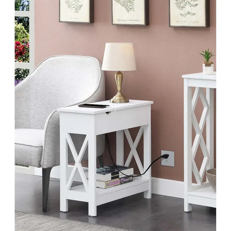 Table d'appoint relevable avec station de charge et étagère