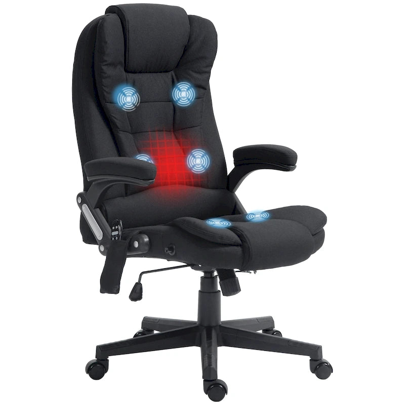 Chaise de bureau de massage vibrant 6 points avec chaleur lombaire et dossier inclinable