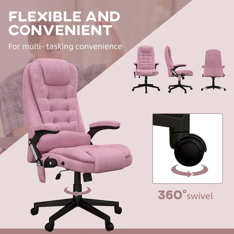 Chaise de bureau de massage vibrant 6 points avec chaleur lombaire et dossier inclinable