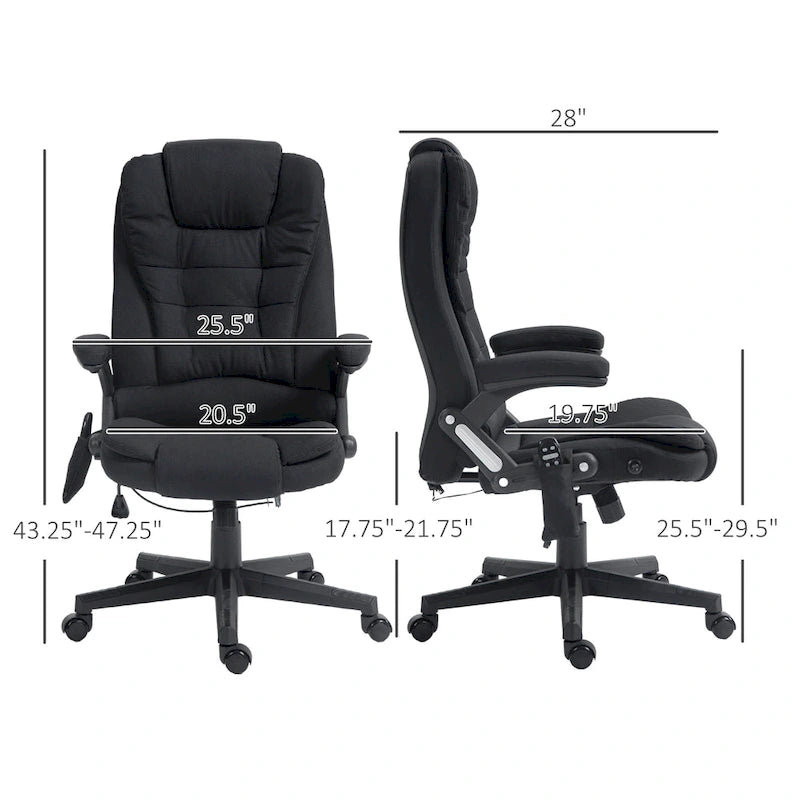 Chaise de bureau de massage vibrant 6 points avec chaleur lombaire et dossier inclinable