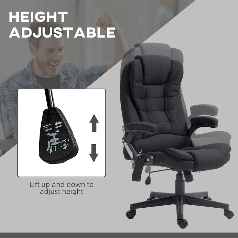 Chaise de bureau de massage vibrant 6 points avec chaleur lombaire et dossier inclinable