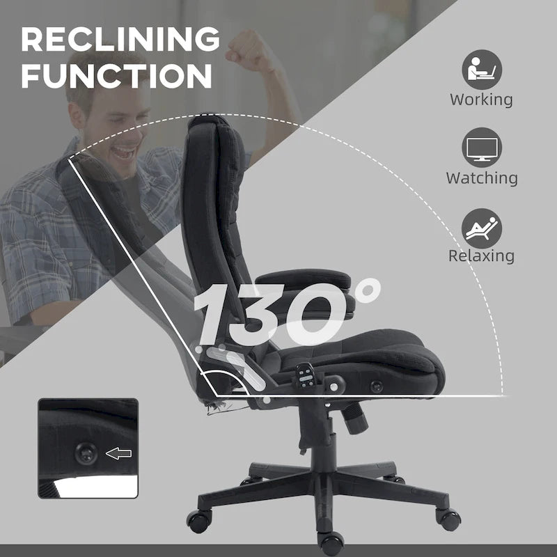 Chaise de bureau de massage vibrant 6 points avec chaleur lombaire et dossier inclinable