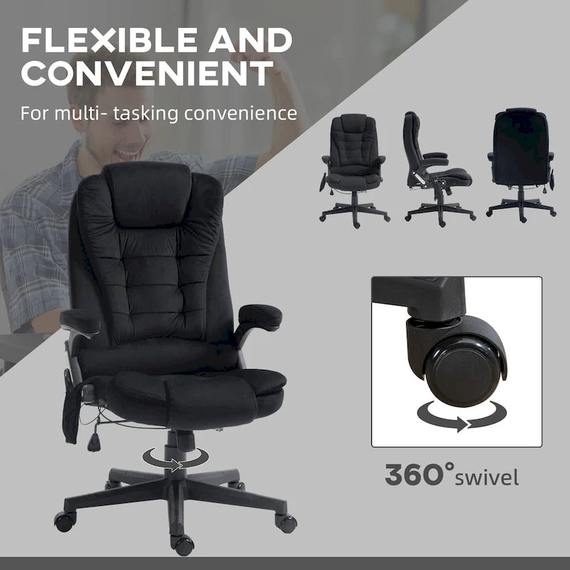 Chaise de bureau de massage vibrant 6 points avec chaleur lombaire et dossier inclinable