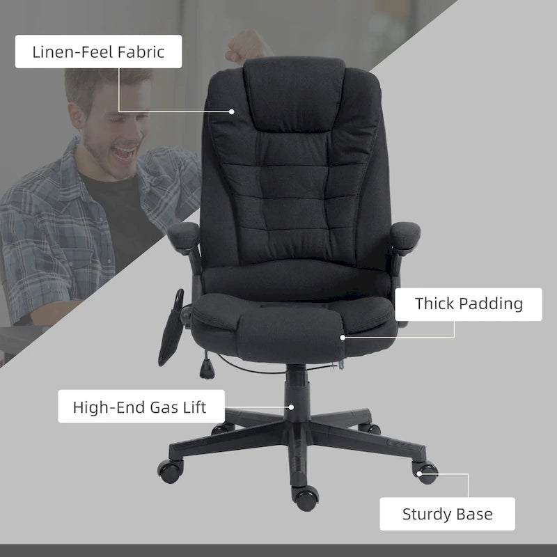 Chaise de bureau de massage vibrant 6 points avec chaleur lombaire et dossier inclinable
