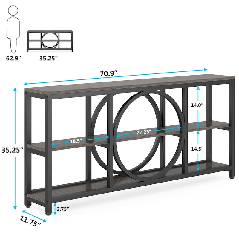Console de 180 cm avec 3 étagères de rangement