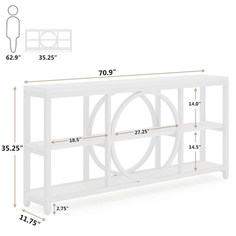 Console de 180 cm avec 3 étagères de rangement