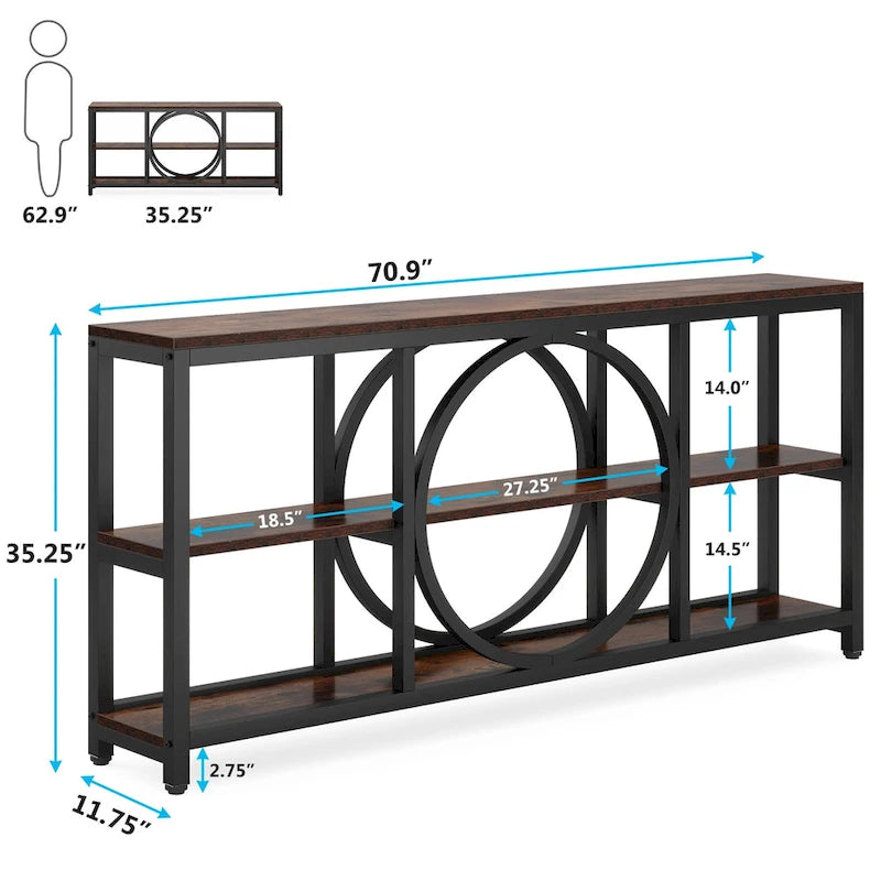 Console de 180 cm avec 3 étagères de rangement