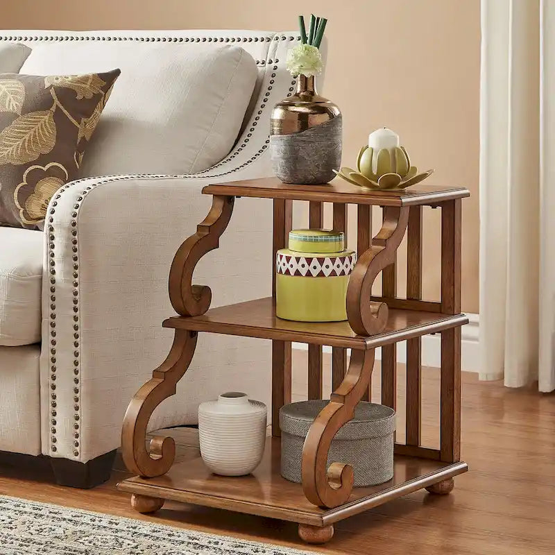 Table d'appoint à roulettes en bois étagée