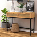 Console de 44 po avec façade tissée, cadre en métal et plateau en bois