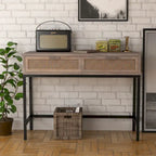 Console de 44 po avec façade tissée, cadre en métal et plateau en bois