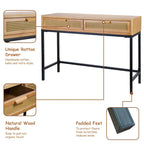 Console de 44 po avec façade tissée, cadre en métal et plateau en bois