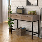 Console de 44 po avec façade tissée, cadre en métal et plateau en bois