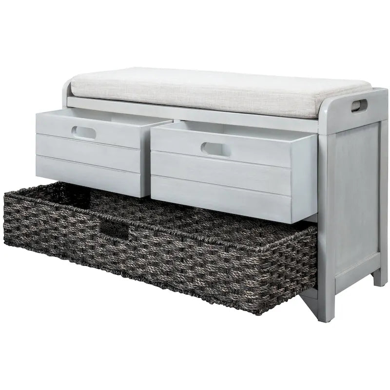 Banc de rangement avec panier amovible et 2 tiroirs