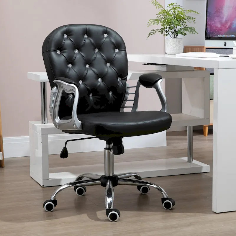 Chaise de bureau en similicuir avec dossier capitonné et roulettes pivotantes