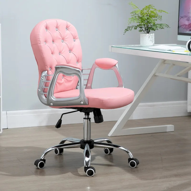 Chaise de bureau en similicuir avec dossier capitonné et roulettes pivotantes