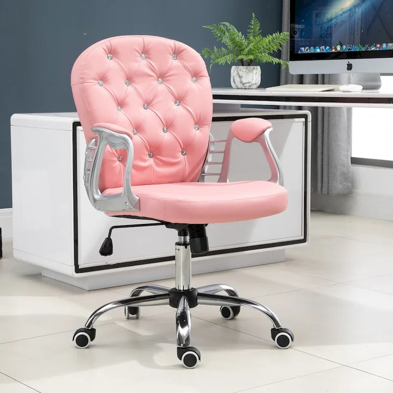 Chaise de bureau en similicuir avec dossier capitonné et roulettes pivotantes