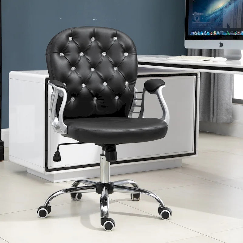 Chaise de bureau en similicuir avec dossier capitonné et roulettes pivotantes