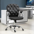 Chaise de bureau en similicuir avec dossier capitonné et roulettes pivotantes
