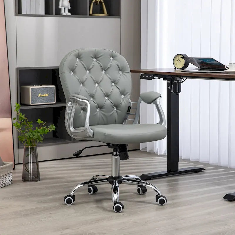 Chaise de bureau en similicuir avec dossier capitonné et roulettes pivotantes