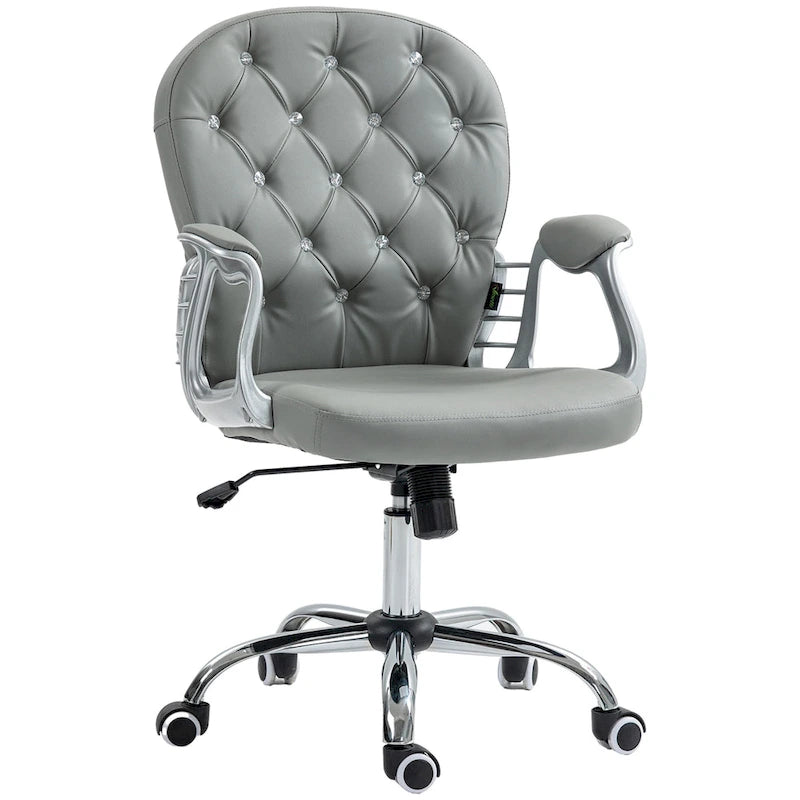 Chaise de bureau en similicuir avec dossier capitonné et roulettes pivotantes