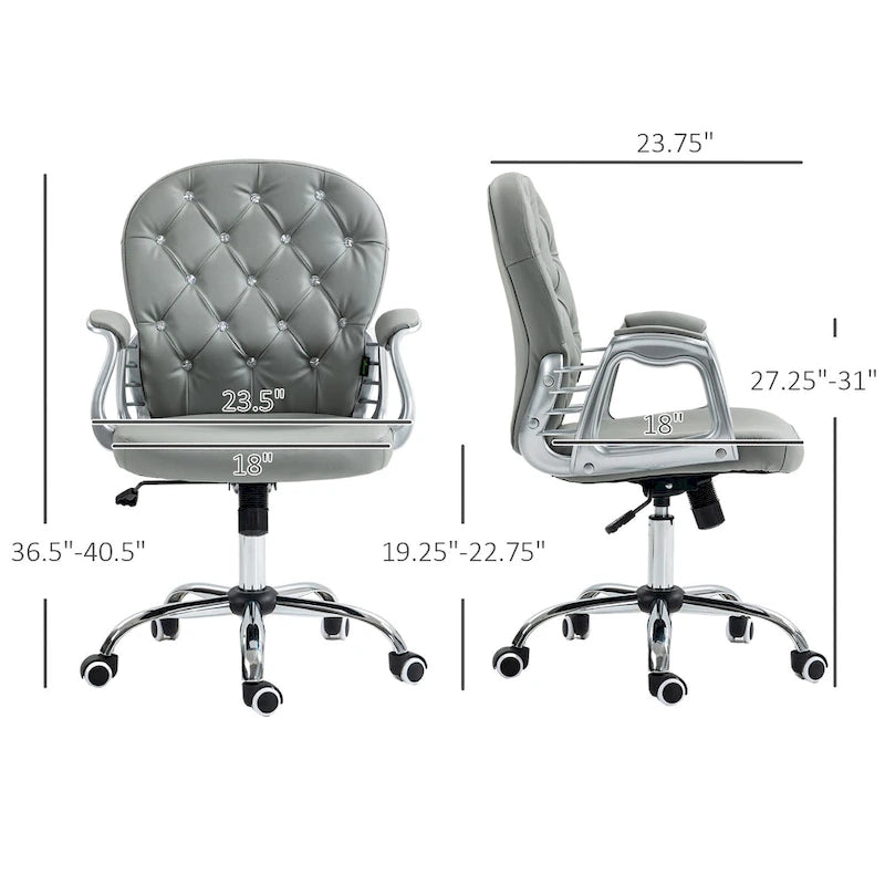 Chaise de bureau en similicuir avec dossier capitonné et roulettes pivotantes