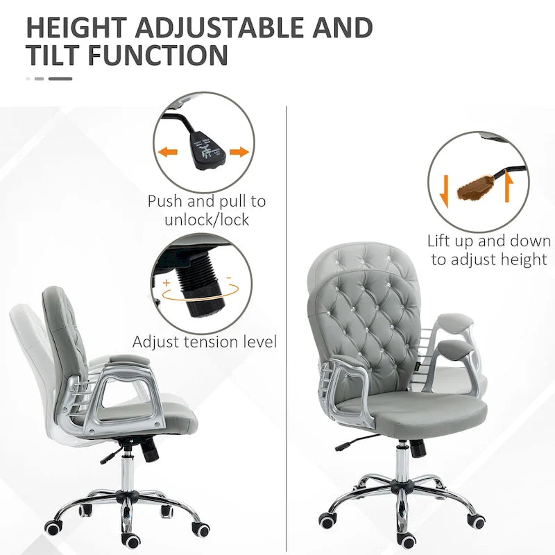 Chaise de bureau en similicuir avec dossier capitonné et roulettes pivotantes